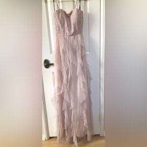 Elegant Pink Champagne Ruffled Gown NWT - Size 3- Formal Feminine Long
